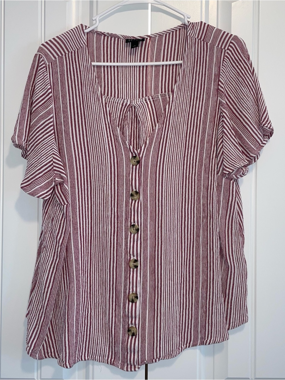 torrid Burgundy and White Striped Button-Front Top